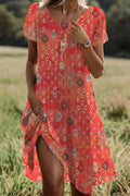 Vestido casual midi de flores con cuello redondo y manga corta
