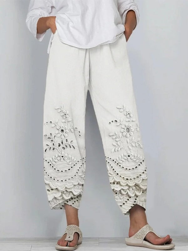 Pantalón holgado de flores de encaje