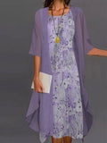 Vestido de dos piezas de flores con cuello redondo y manga francesa