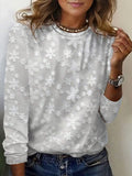 Camisa casual de flores con cuello redondo y manga larga