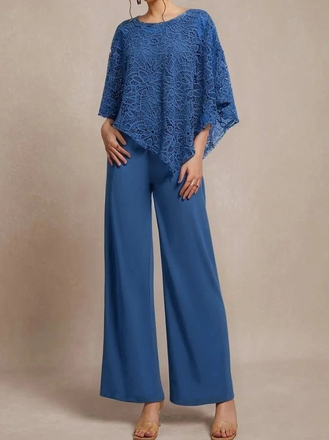 Conjunto elegante de dos piezas liso con manga larga