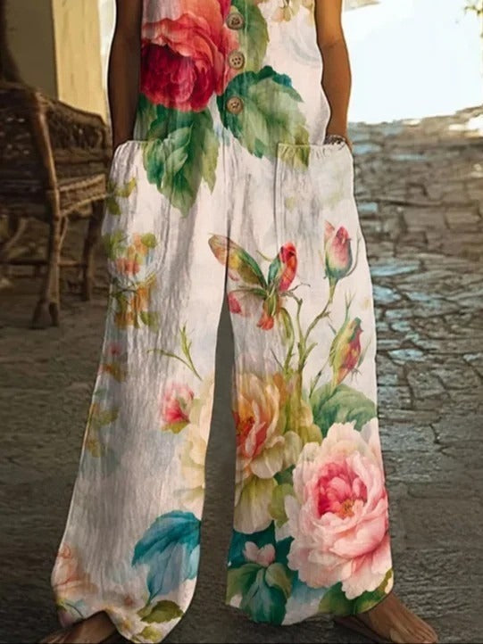 Mono casual holgado de flores con cuello redondo y bolsillos, sin mangas — foto 3