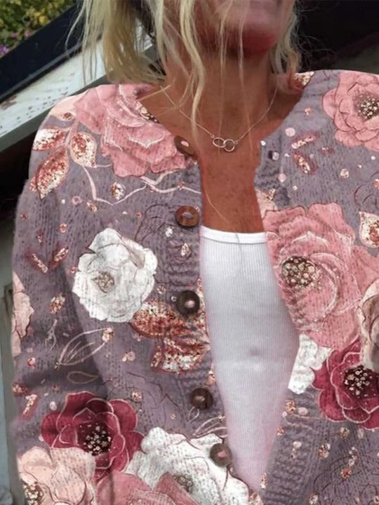 Cárdigan vintage de flores con manga larga y botones — foto 2