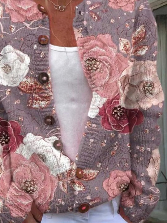 Cárdigan vintage de flores con manga larga y botones — foto 3