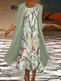 Vestido casual de dos piezas de flores con cuello redondo