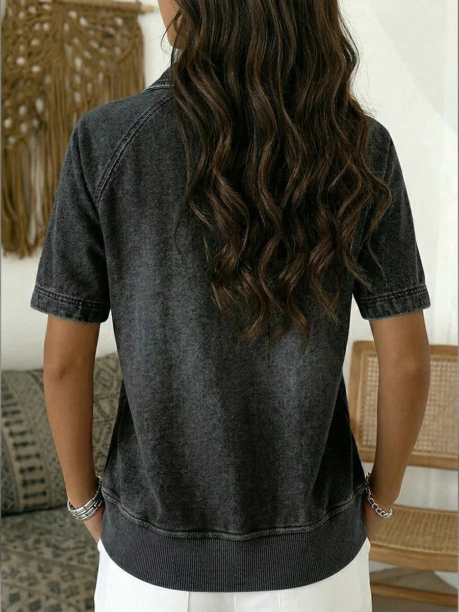 Sudadera vaquera con cuello polo y manga corta — foto 4