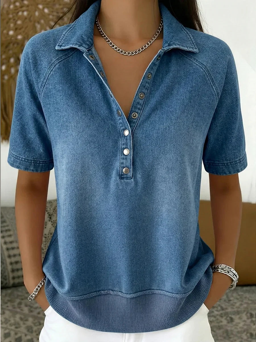 Sudadera vaquera con cuello polo y manga corta