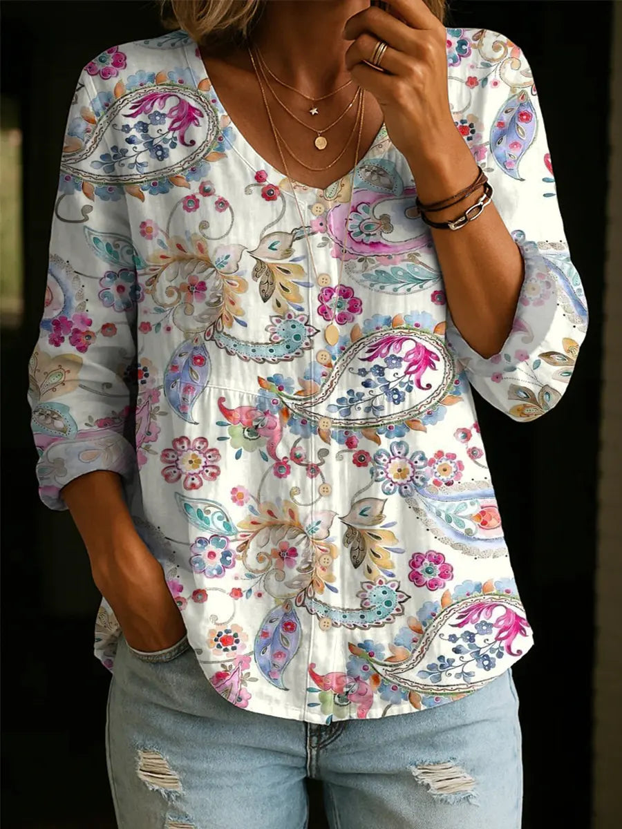 Camisa casual de flores de algodón