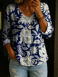 Camisa casual de flores de algodón con manga larga