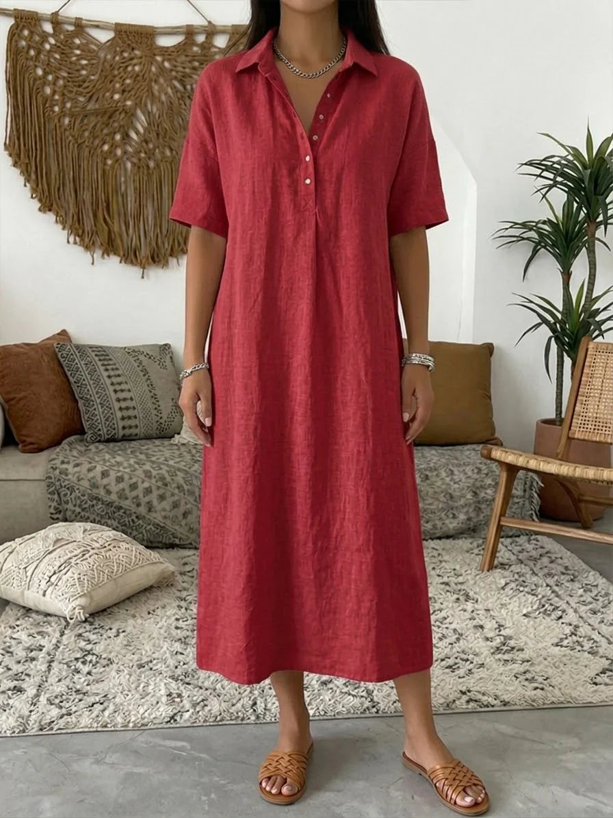 Vestido casual largo liso de algodón con manga corta — foto 6