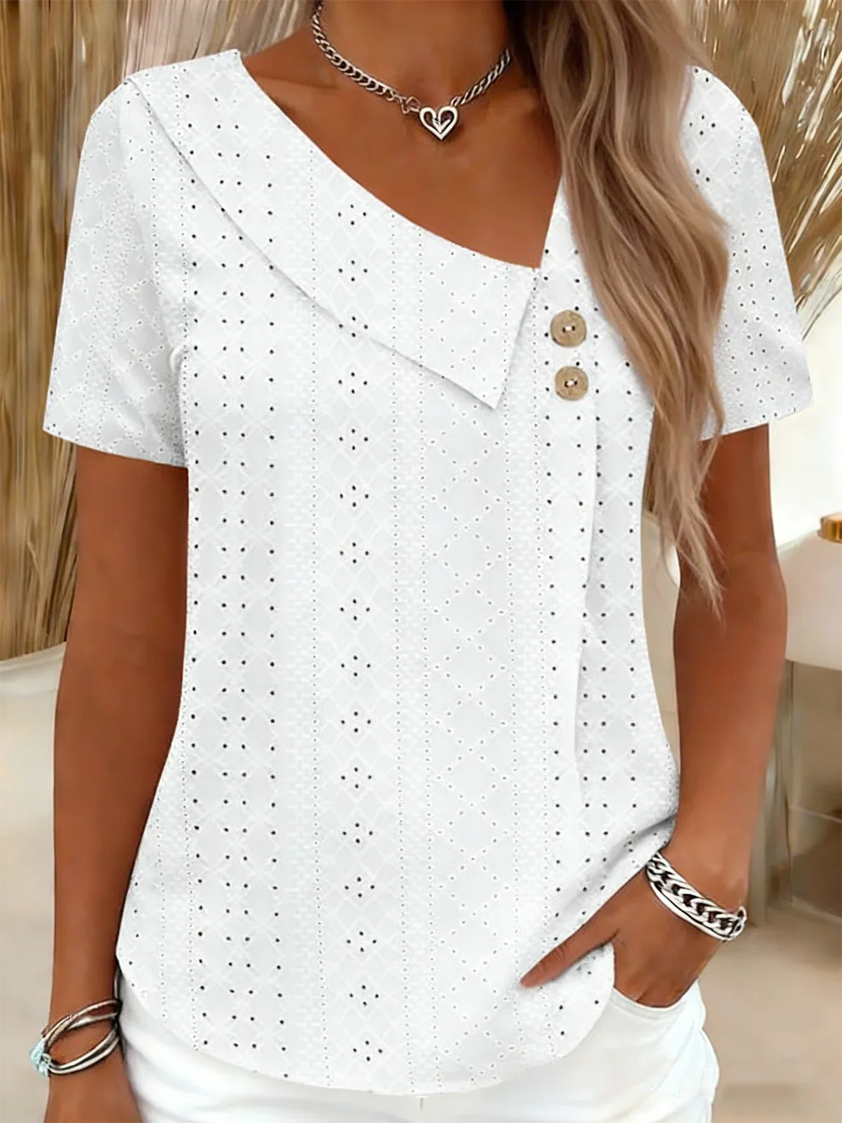 Camisa elegante holgada lisa con manga corta — foto 7