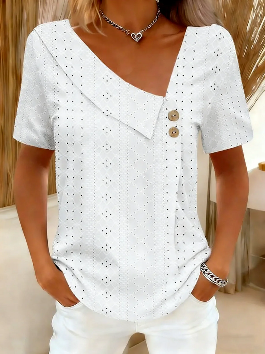 Camisa elegante holgada lisa con manga corta