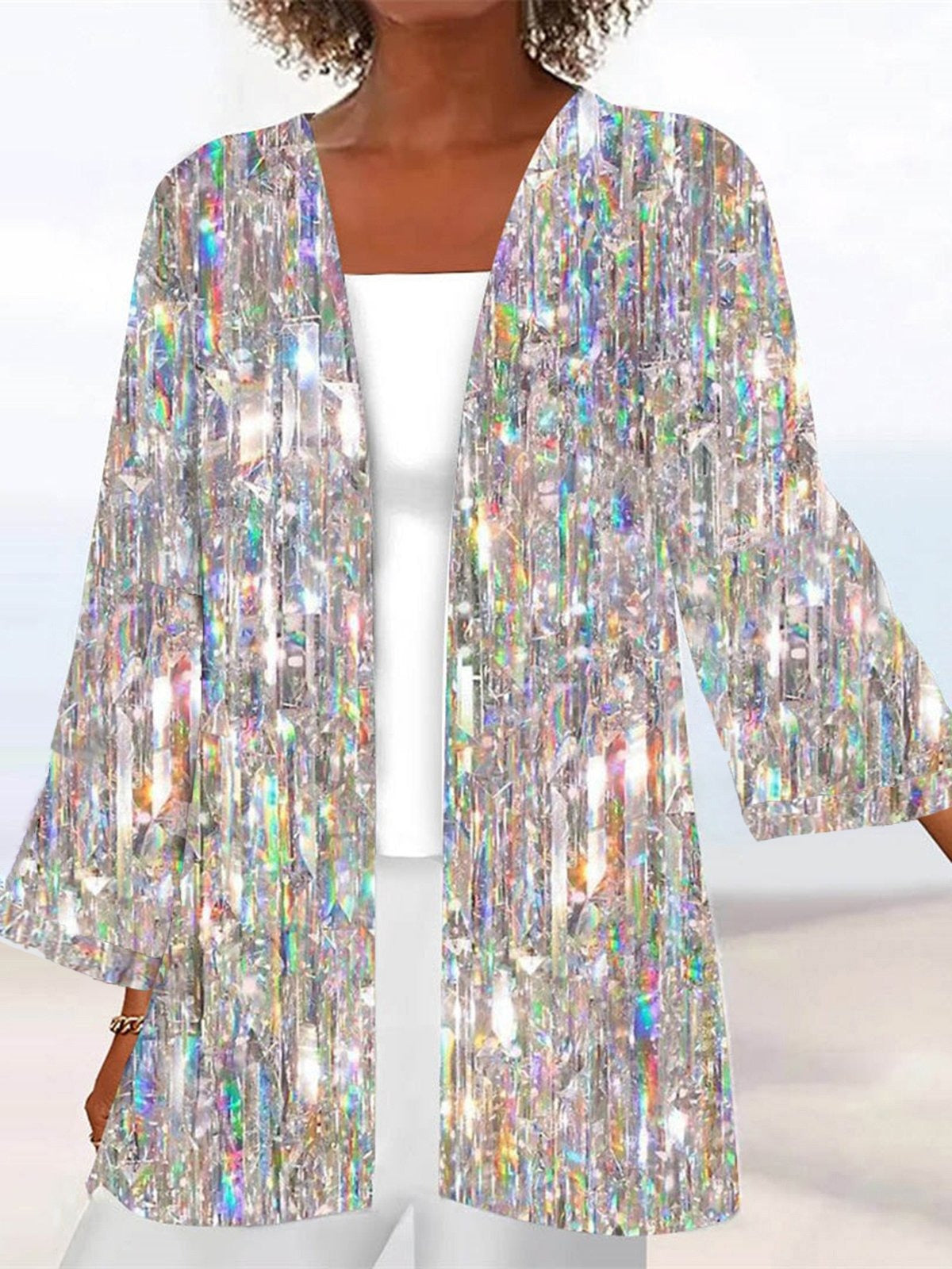 Kimono holgado de lentejuelas con manga larga