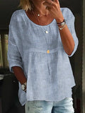 Camisa casual holgada de rayas con cuello redondo