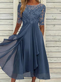 Vestido elegante midi liso con manga francesa