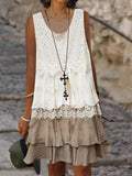 Vestido midi liso tejido con escote en U, sin mangas