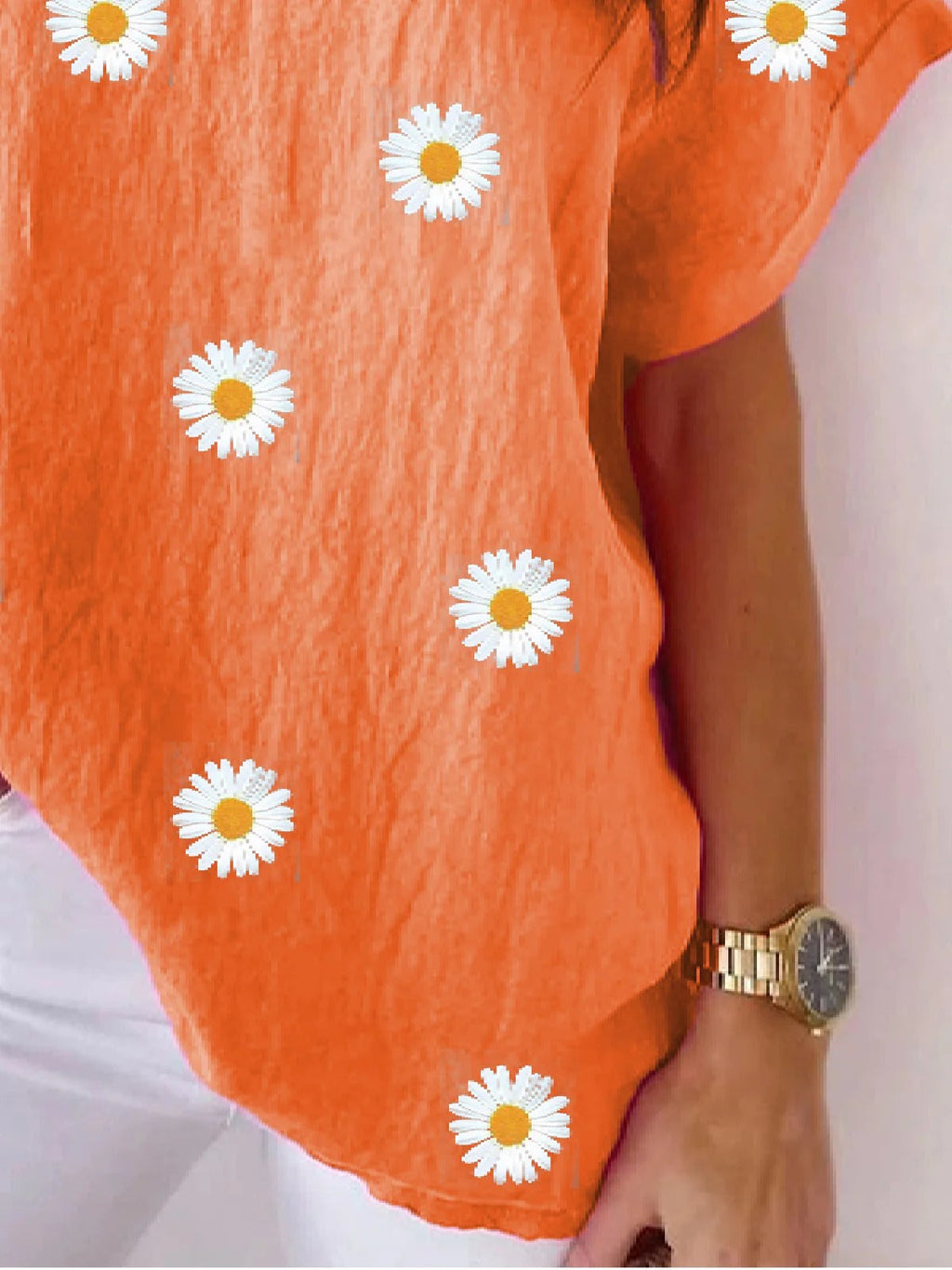 Camisa casual holgada de flores con escote en pico y manga corta — foto 4