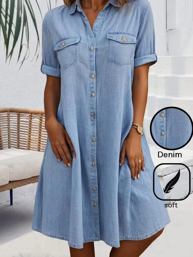 Vestido holgado de algodón con cuello camisero y hebilla