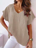 Camisa casual lisa de mezcla de algodón con manga corta