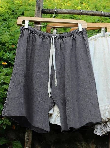 Shorts casual holgados lisos de algodón con cordón ajustable