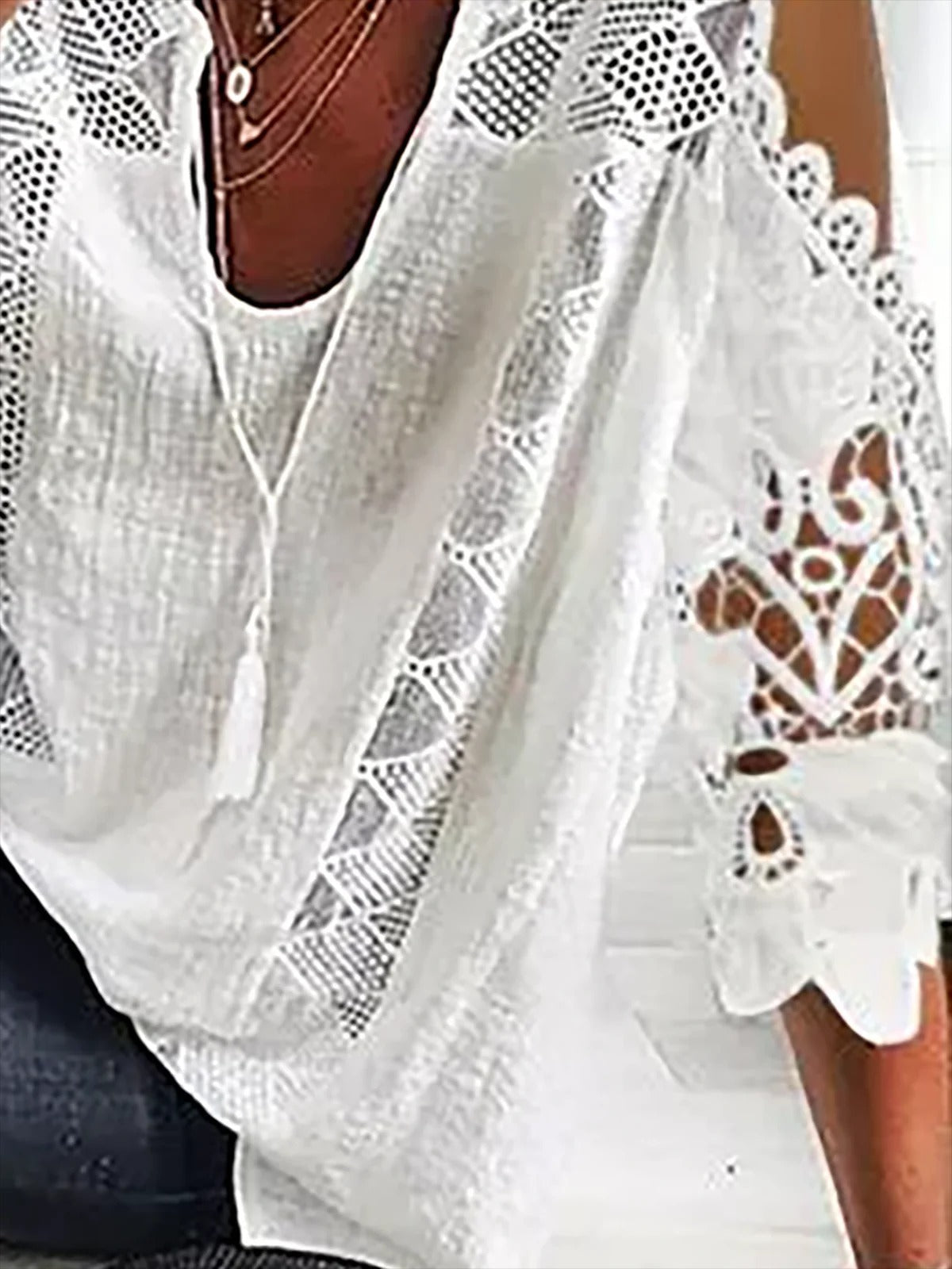Blusa casual lisa con hombros descubiertos — foto 3