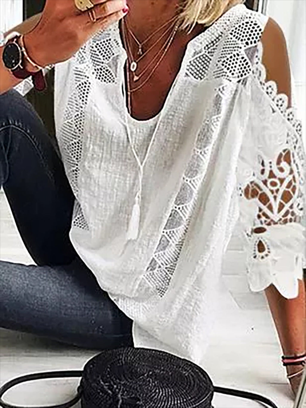 Blusa casual lisa con hombros descubiertos
