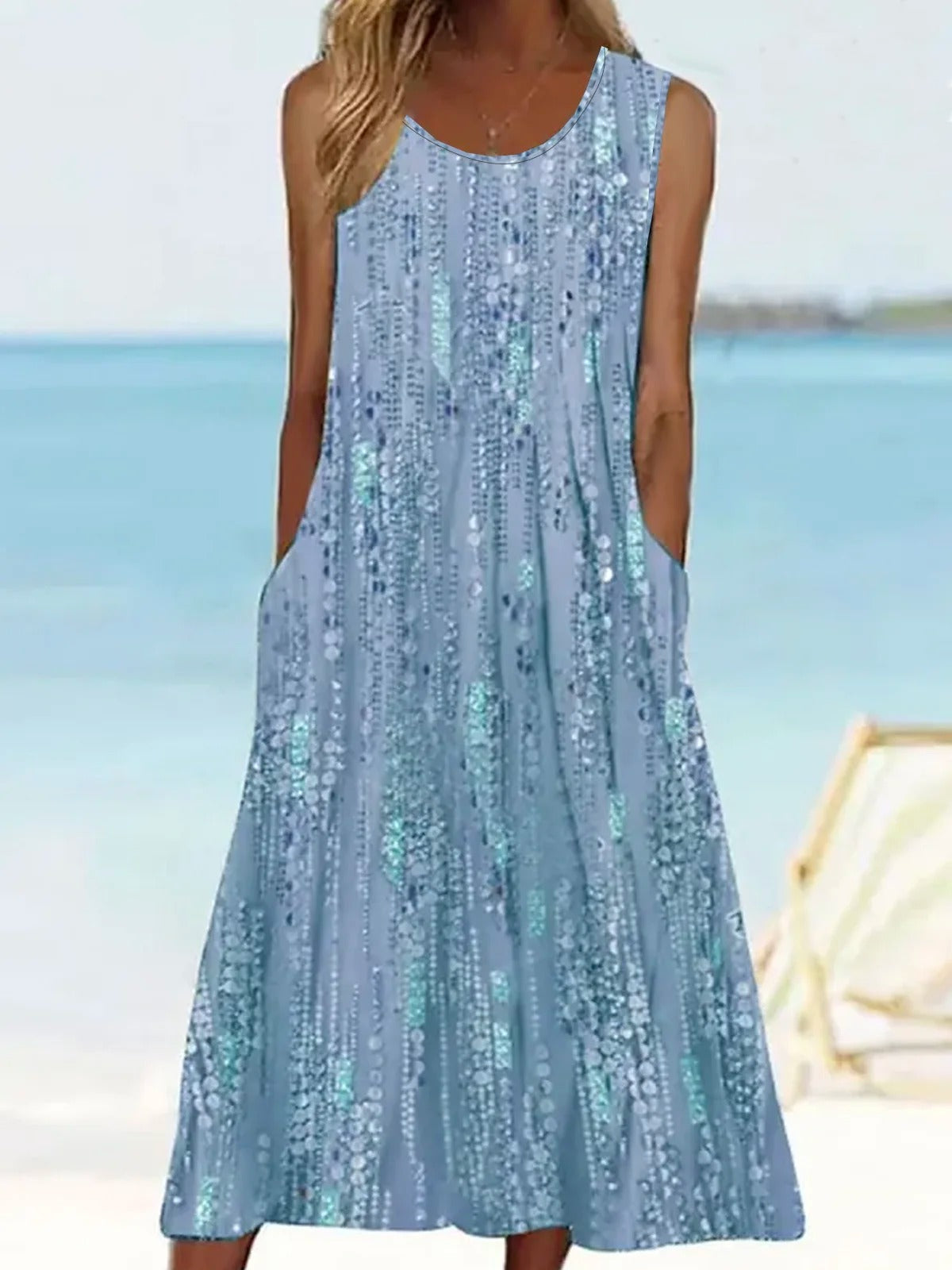 Vestido de playa de corte recto holgado de flores sin mangas