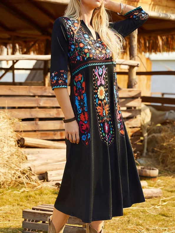 Vestido boho midi con escote en pico — foto 3