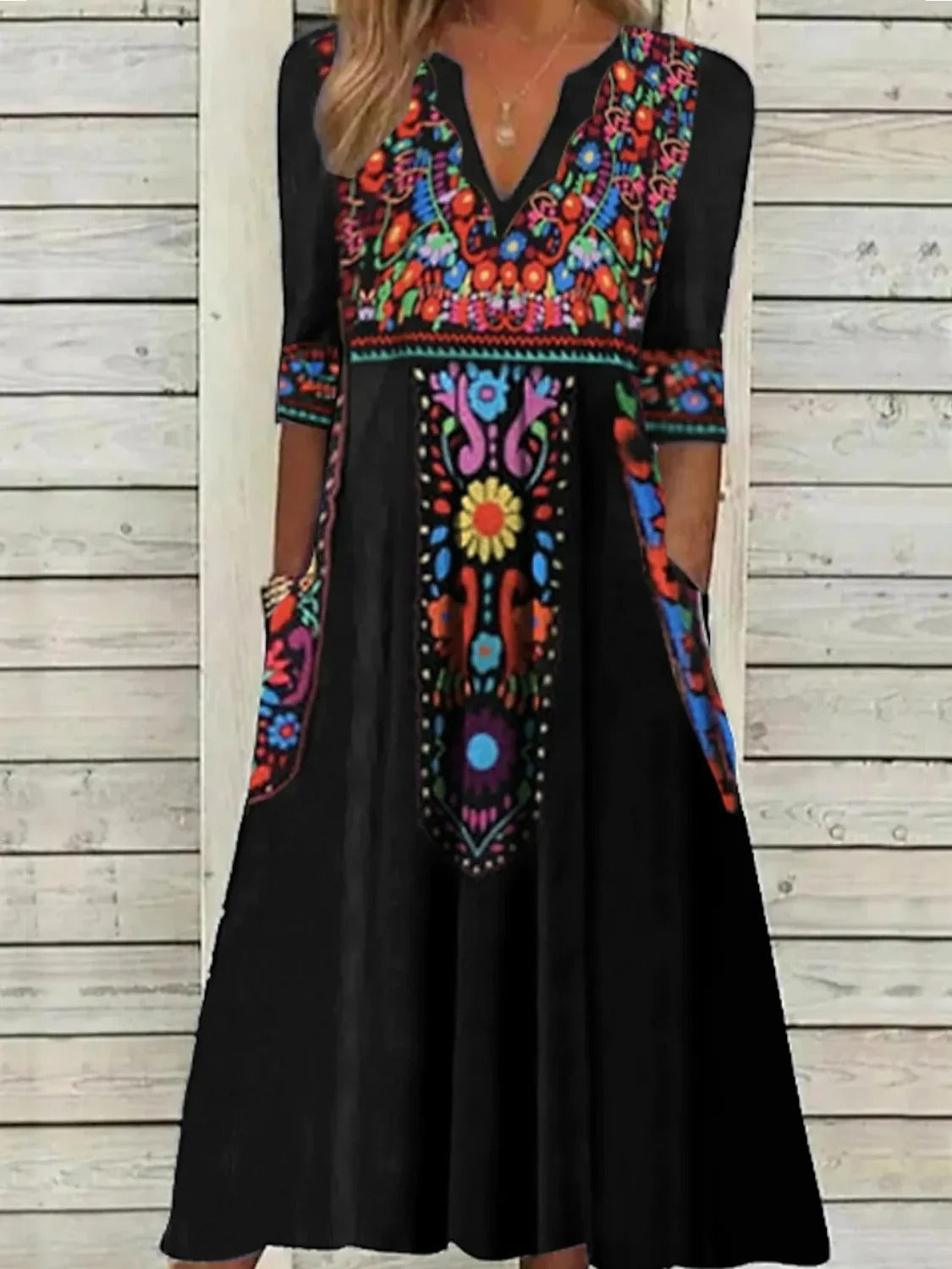 Vestido boho midi con escote en pico