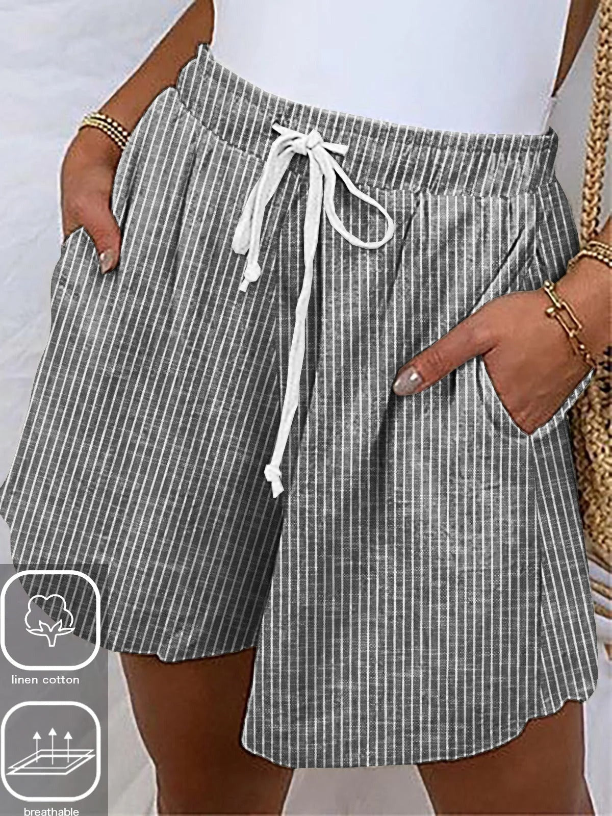 Shorts casual holgados de rayas de algodón · Sasha