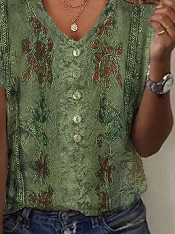 Camisa casual holgada estampada con escote en pico — foto 3