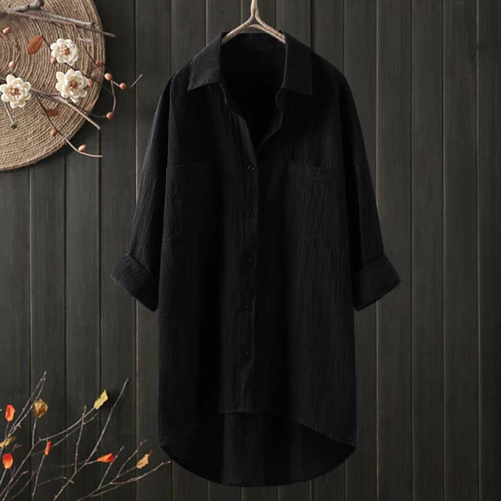 Camisa holgada lisa de algodón con cuello camisero — foto 2