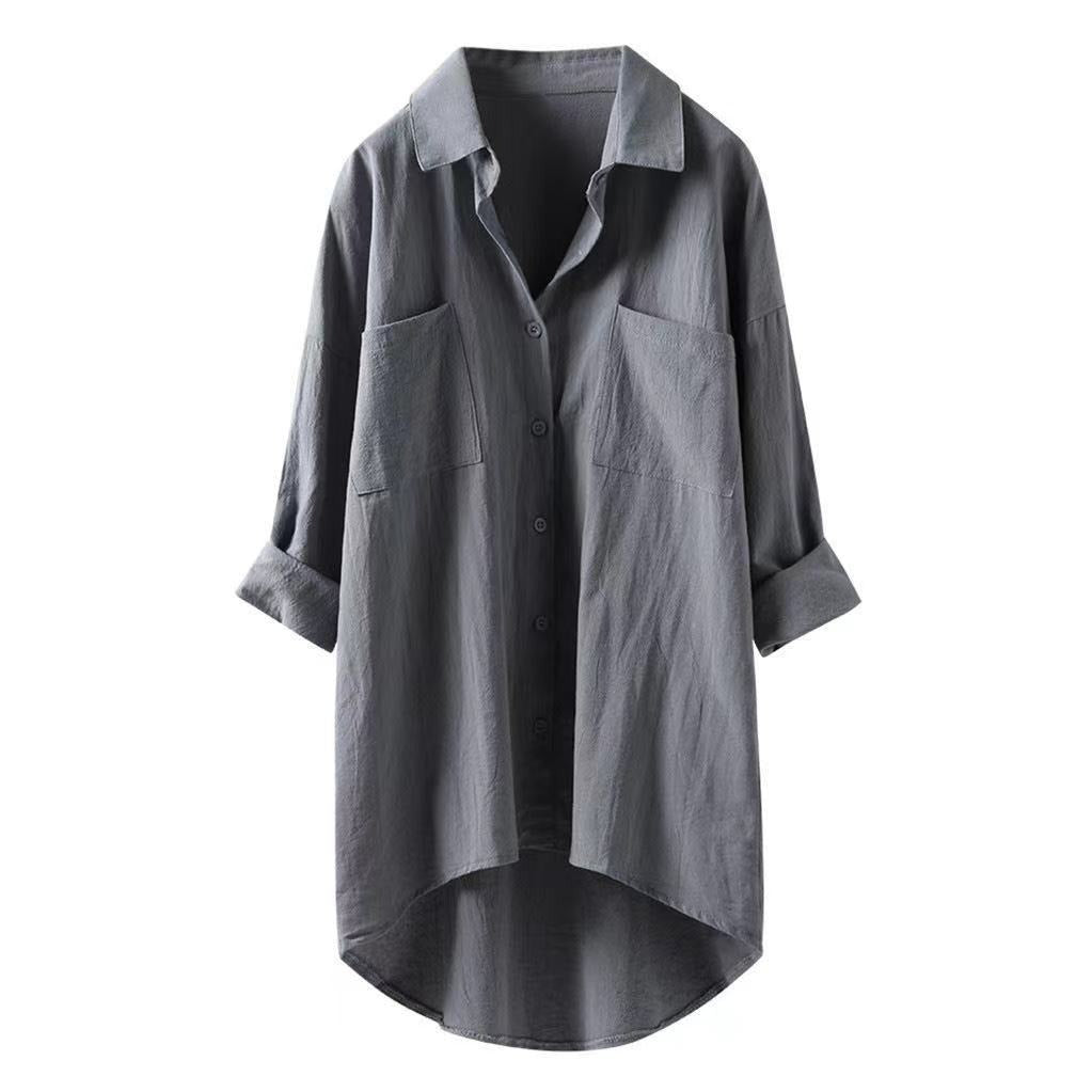 Camisa holgada lisa de algodón con cuello camisero — foto 3