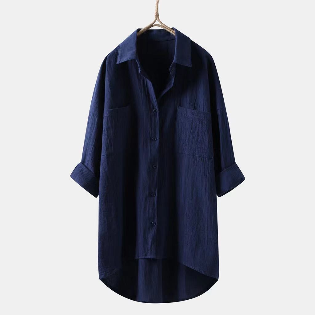 Camisa holgada lisa de algodón con cuello camisero — foto 4
