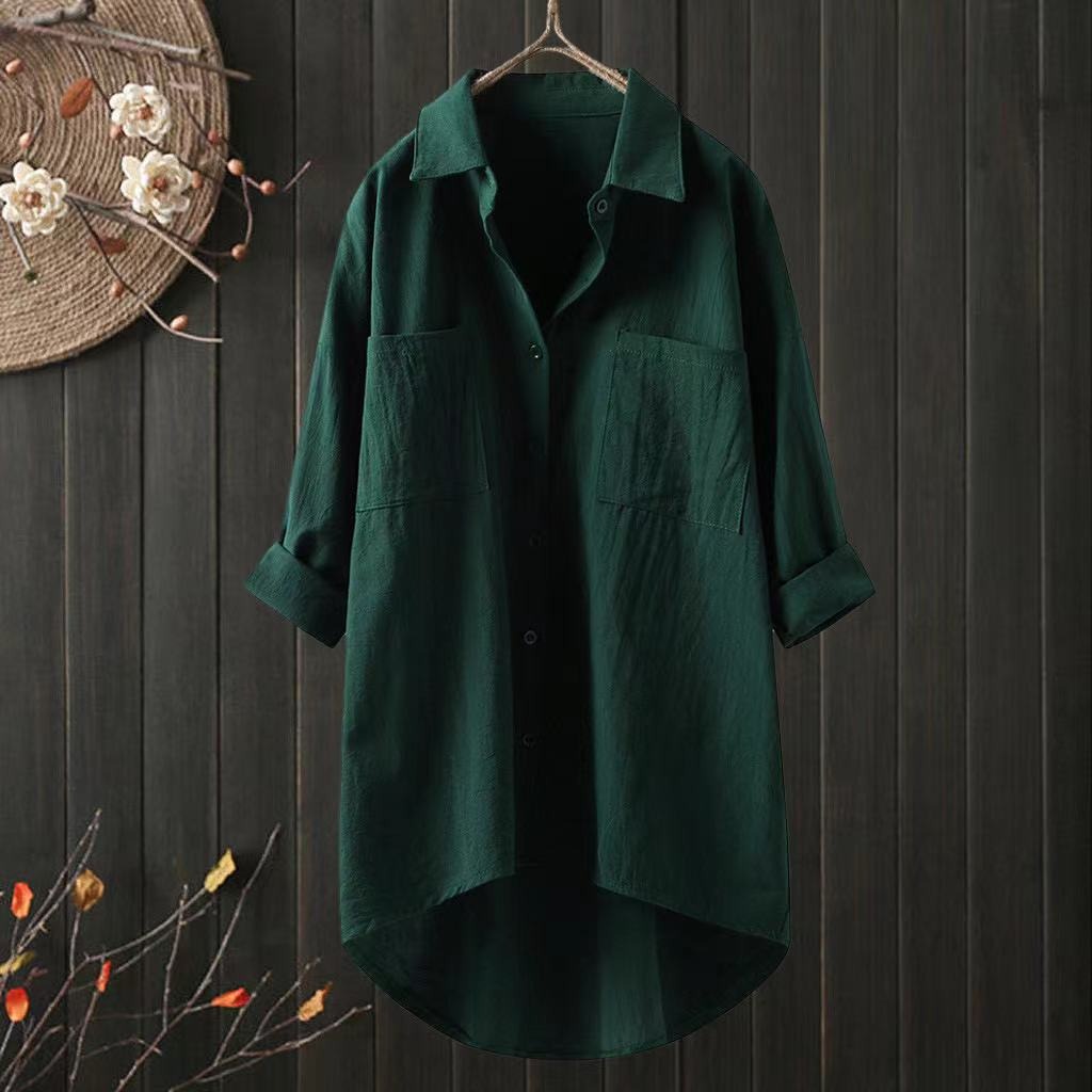 Camisa holgada lisa de algodón con cuello camisero — foto 5