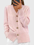Jersey liso rosa con escote en pico y manga larga