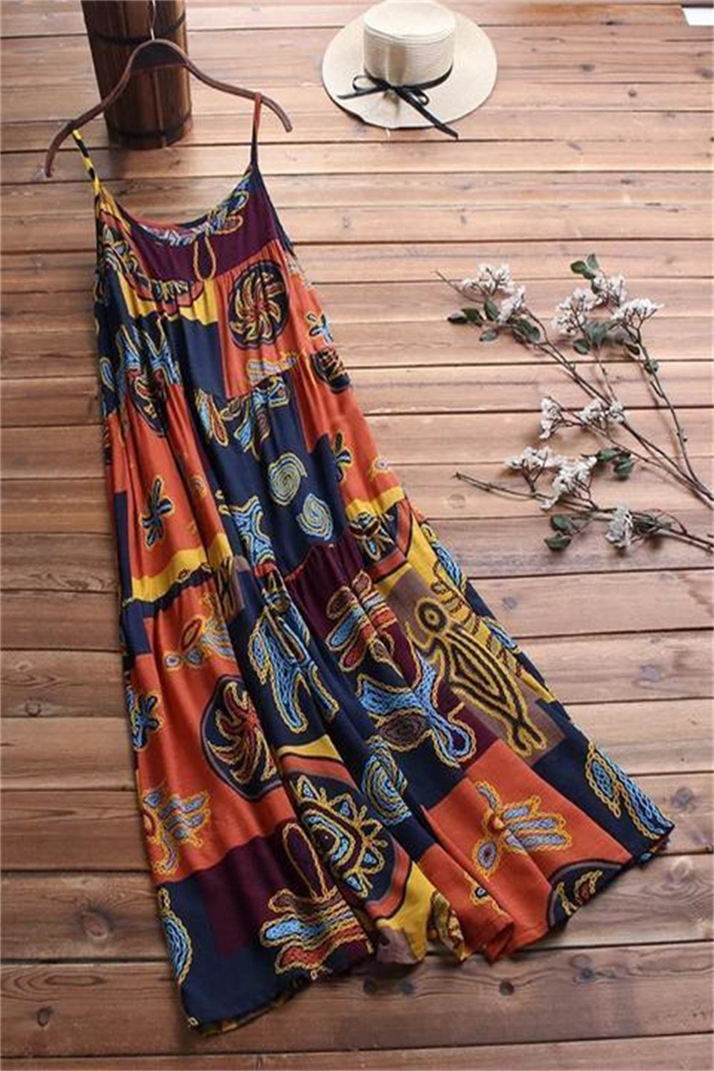 Vestido largo de dos piezas estampado con cuello redondo y manga larga