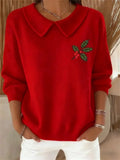 Jersey casual navideño rojo con solapa y manga larga