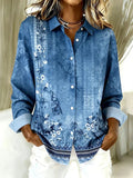 Blusa vintage de flores con cuello camisero y manga larga