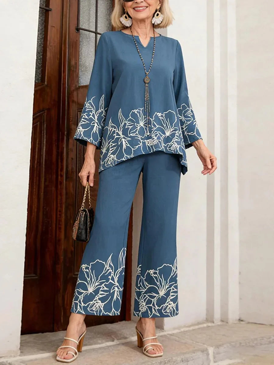 Conjunto de dos piezas de flores azul