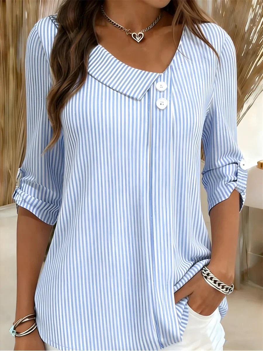 Camisa casual de rayas con manga francesa