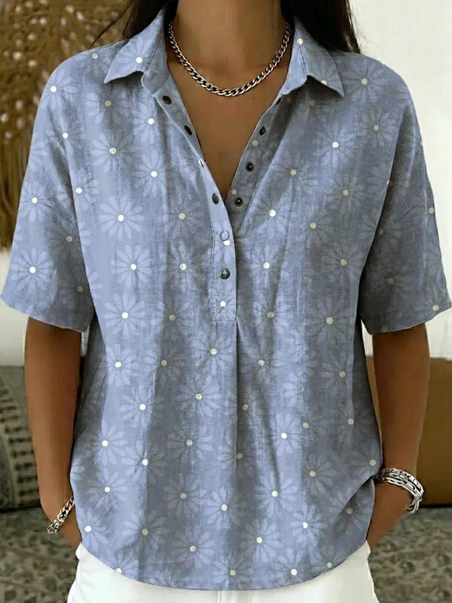 Camisa de flores con cuello polo y manga corta