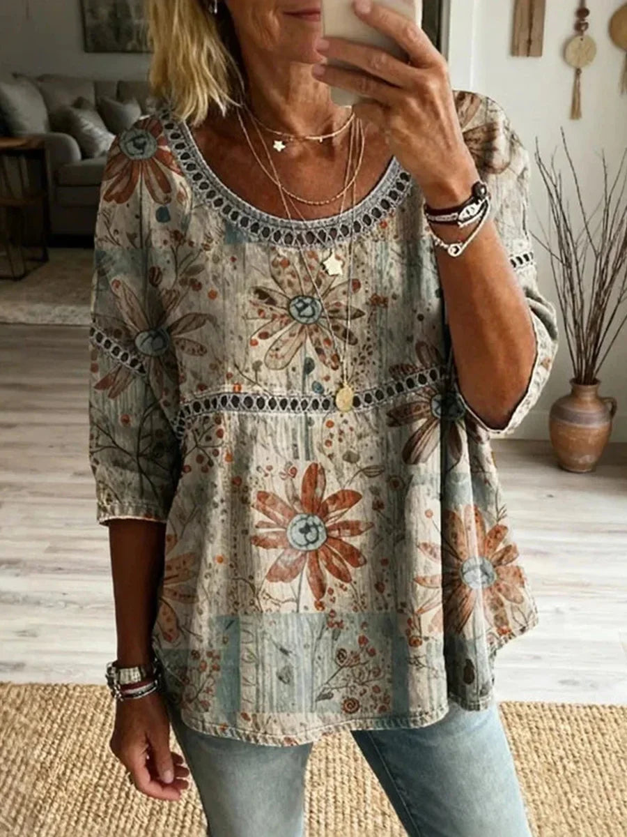 Blusa vintage de flores con cuello redondo · Cala