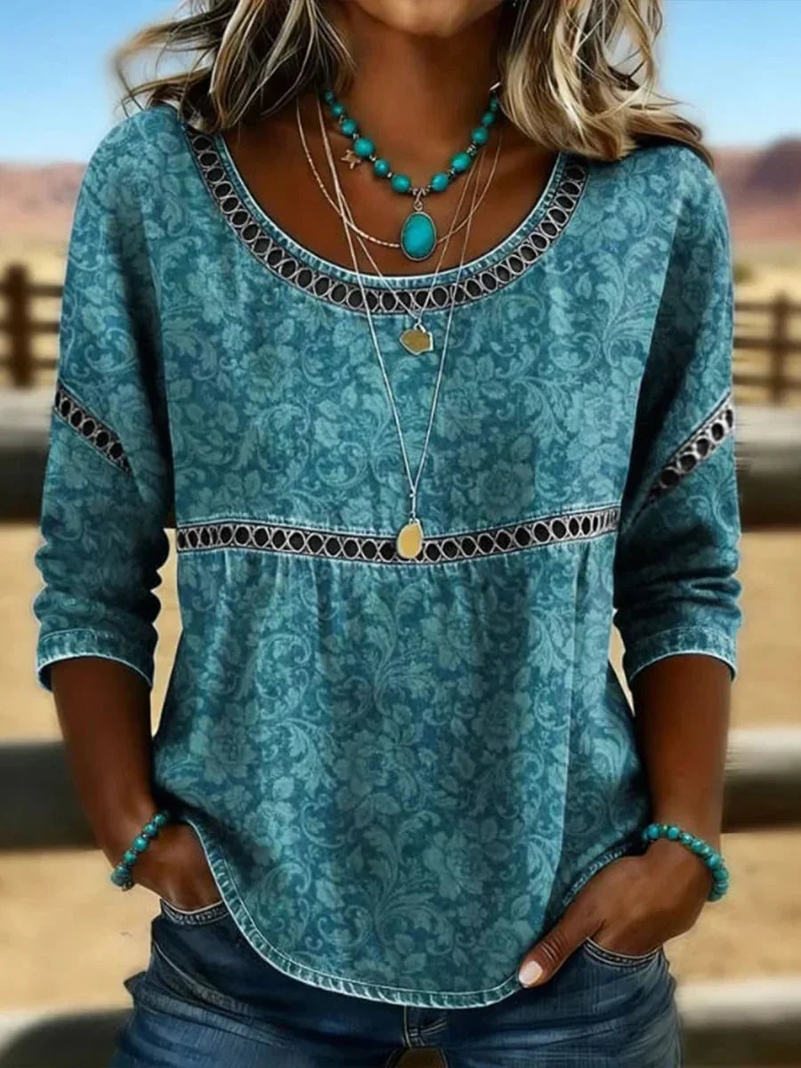 Blusa vintage con cuello redondo