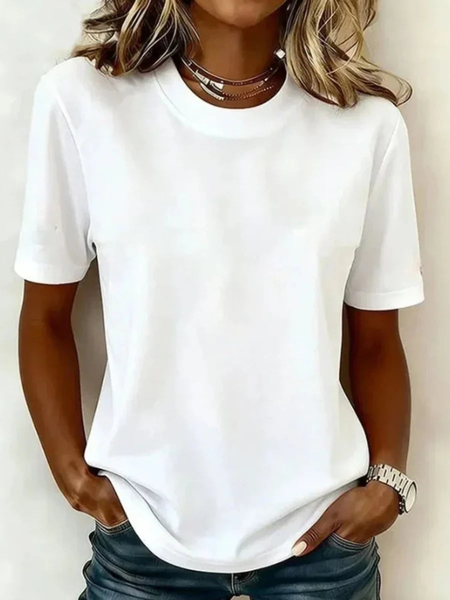 Camisa casual lisa con cuello redondo y manga corta · Gala