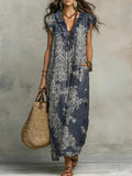 Vestido casual estampado con escote en pico, sin mangas