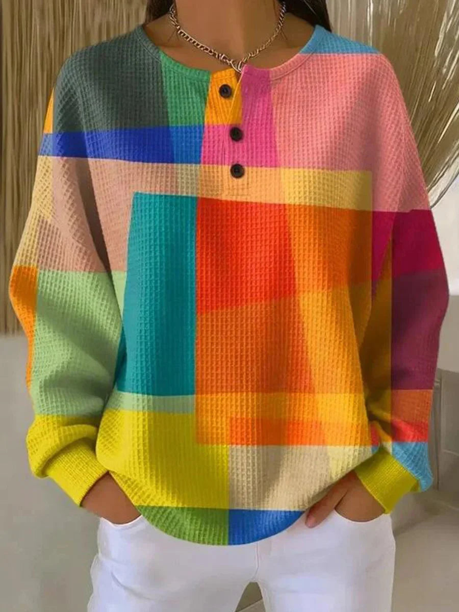 Sudadera vintage multicolor con cuello redondo y manga larga