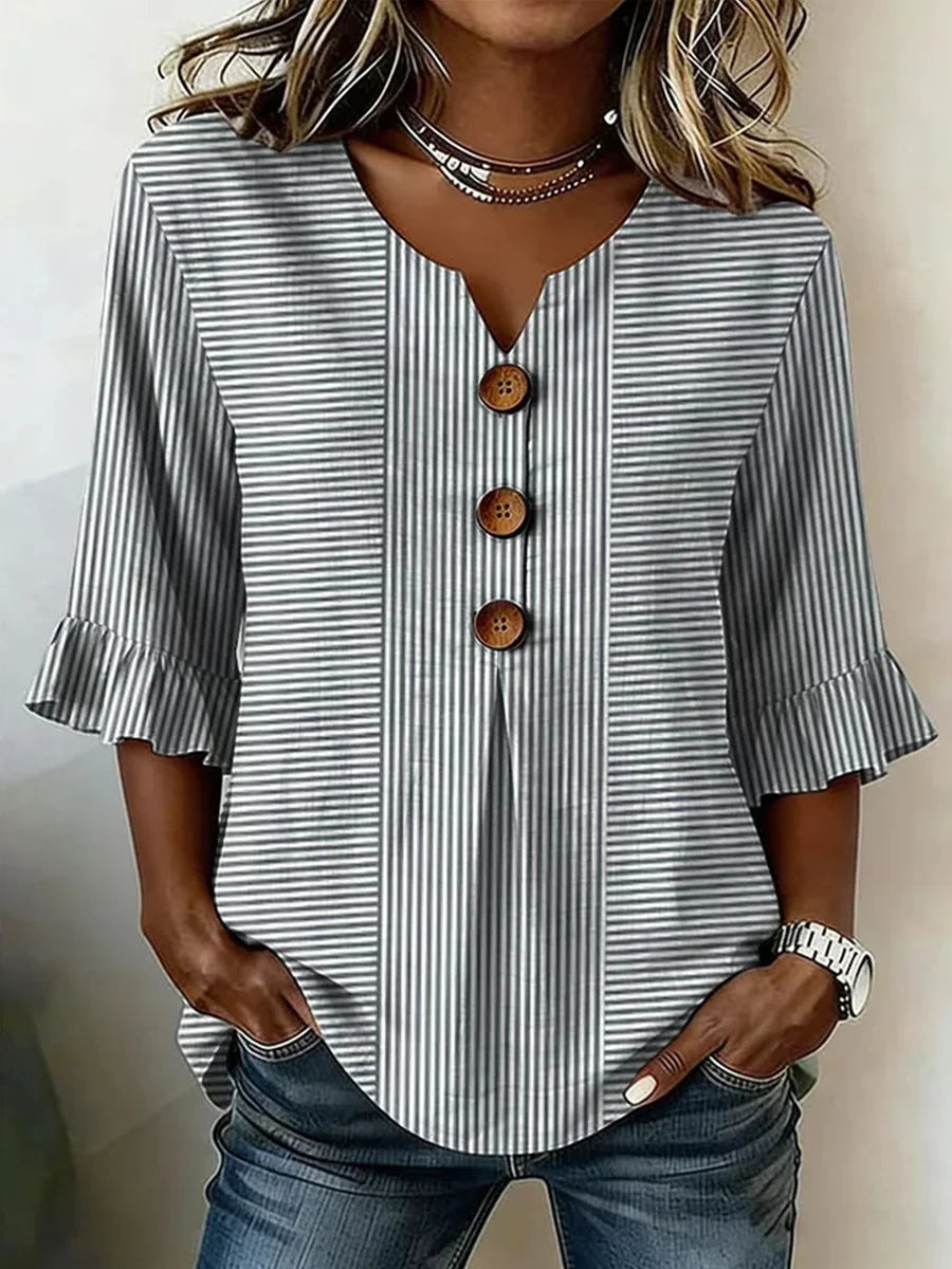 Blusa casual de rayas con escote en pico