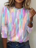 Camisa casual multicolor con cuello redondo y manga larga