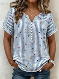 Blusa de rayas con escote en pico y manga corta